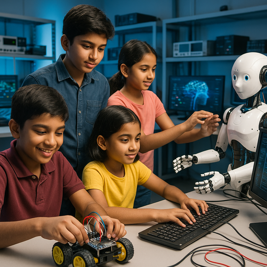 Students working with robotics and AI in the AI Lab